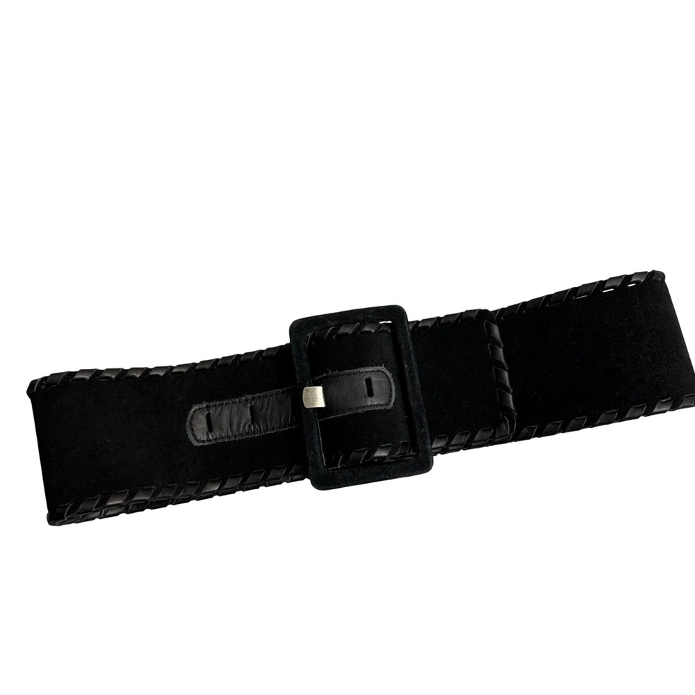 BCBGMaxAzria Black Suede Wide Belt with Whipstitch Trim